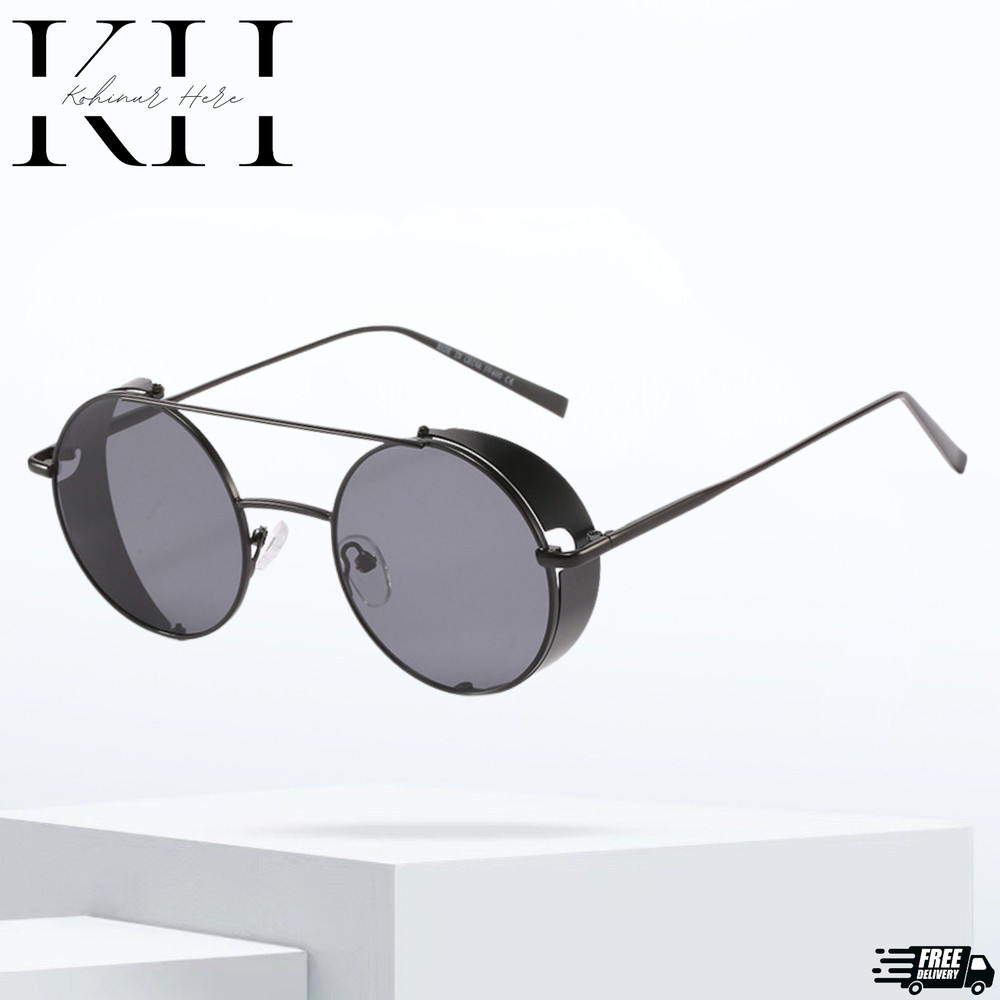 Vintage Retro Steampunk Sunglasses Side Shields Round Metal Glasses Mens Womens