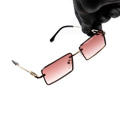 Mens Burgundy Gradient Tint Gold Frame Rimless Old School Hip Hop Sunglasses
