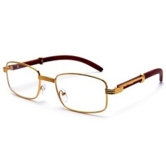Top Quality Hip Hop Vintage Wood Grain Mens Gold Frame Clear Lens Retro Glasses