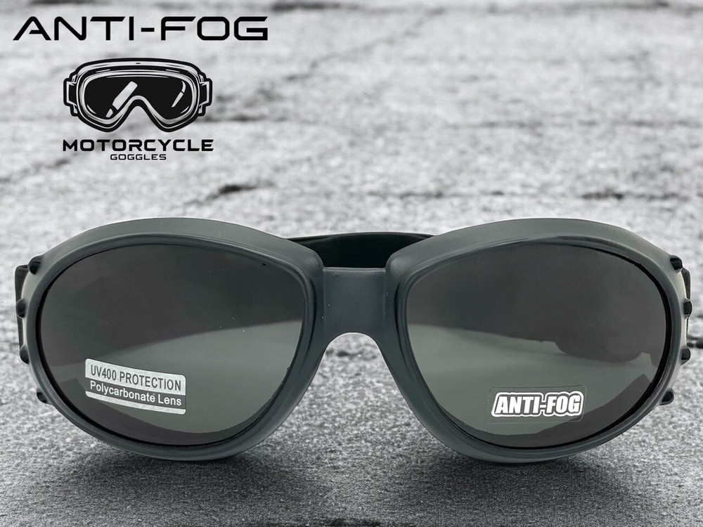 Men’s MOTORCYCLE Biker Day or Night Riding Padded Safety GOGGLES Anti Fog Lens