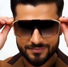 SUNGLASSES MEN DESIGNER RECTANGULAR STYLE GOLD FLAT BLACK LENS TOP BAR MODERN