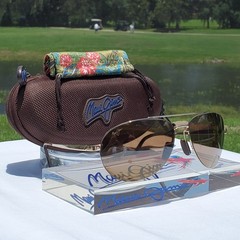 Maui Jim “PILOT” 210-16 RARE Gloss Gold STAINLESS STEEL Wrap Frame/Bronze Lenses