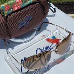 Maui Jim “PILOT” 210-16 RARE Gloss Gold STAINLESS STEEL Wrap Frame/Bronze Lenses