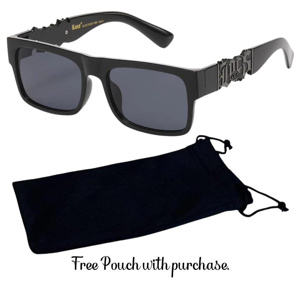 Men’s Locs Flat Top Sunglasses Black Metal Logo Frame Category 3 Dark Lens