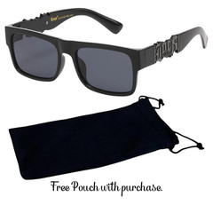 Men’s Locs Flat Top Sunglasses Black Metal Logo Frame Category 3 Dark Lens