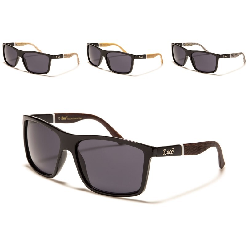 LOCS Sunglasses Dark Lenses Plastic Frames PU Wood Legs Retro Hardcore Shades.