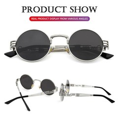 Fashion Metal Retro Round Sunglasses UV400 Vintage 90s Gothic Steampunk Glasses