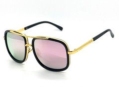 Men’s Sunglasses Square One Gold Colored Metal Frame Top Bar Oversize Shades NEW
