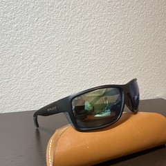 Bajio Bales Beach BAL220 Polarized Green Mirrored Glass Wrap Sunglasses Black