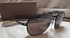 AUTHENTIC BURBERRY Sunglasses B 3121 Square Irregular Black Aviator Check BE3121