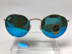 Ray-Ban RB3447 Round Gold Frame Blue Lens Sunglasses