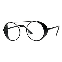 Steampunk Side Cover Clear Lens Glasses Round Metal Flat Top Bridge UV 400