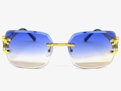 CLASSY Elegant Sophisticated Modern Retro Hip Hop SUN GLASSES Gold Rimless Frame
