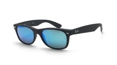 Ray-Ban New Wayfarer Flash Black/Blue Mirror 55mm Sunglasses RB2132 622/17 55-18