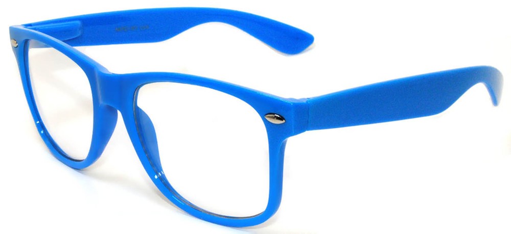 CLASSIC 80s VINTAGE RETRO CLEAR LENS SUNGLASSES SHADES BLUE FRAME GLASSES
