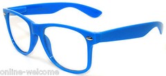 CLASSIC 80s VINTAGE RETRO CLEAR LENS SUNGLASSES SHADES BLUE FRAME GLASSES