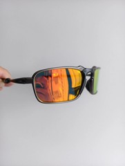 Oakley Badman X-Metal OO6020 Polarized Sunglasses Dark Gray Frame Red Iridium