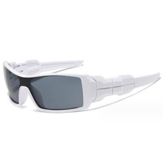 Men’s Sports Wrap Rectangular Sunglasses Matte White Frame Dark Smoke Tint Lens