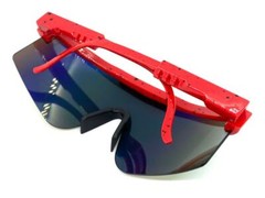 Oversize 80s RETRO SPORTY WRAP AROUND Style SUNGLASSES Large Red Frame Gold Lens