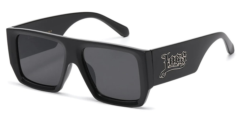 Locs Men’s Flat Top Oversized Square Black Frame Big Logo Smoke Lens Sunglasses