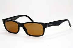 Prada Sunglasses Black Brown Glossy Rectangle Square PR16MV VPR 16M 1AB-1O1 53mm