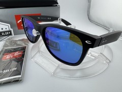 RAY-BAN NEW WAYFARER RB2132 622/17 RUBBER BLACK BLUE MIRROR SUNGLASSES 55MM NEW