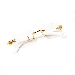 Luxury Square Clear Lens Mens Gold Frame White Wood Grain Rectangular Glasses