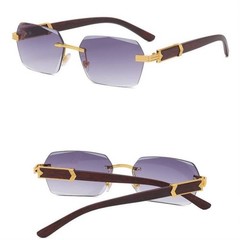 《 left》 Rimless Sunglasses, Square Type, Edges None, Gray Lens, Wood-like