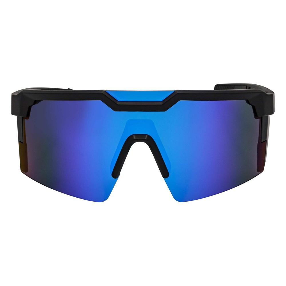 HITECH – Futuristic Rimless Shield Sunglasses Black-Blue Blue Mirror Lens