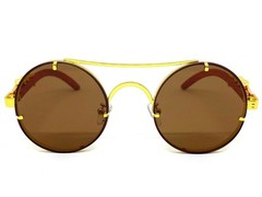 Classy Elegant Sophisticated Vintage Retro Modern SUNGLASSES Round Gold Frame C3