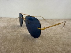Ray-Ban RB3791 Rimless Aviator Sunglasses, Gold Frame, Solid Blue Lens