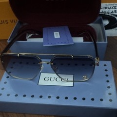Gucci Men’s Aviator Sunglasses GG1419S Rimless Gold Metal Gray Gradient 145