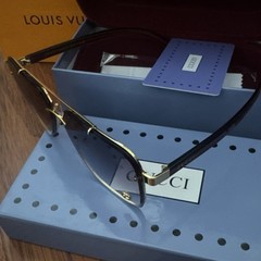 Gucci Men’s Aviator Sunglasses GG1419S Rimless Gold Metal Gray Gradient 145