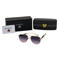 Maybach Rimless Round Metal Aviator Sunglasses Gold Frame Purple-Pink Fade MH15