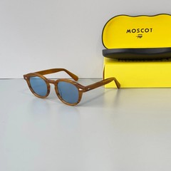 Moscot Lemtosh Wood Grain Frame Blue Lens Sunglasses Handmade Unisex