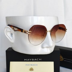 MAYBAC* Rimless Sunglasses Brown Gradient Lens Tortoise Gold Temples with Case