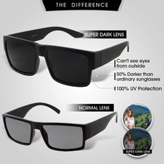 Square Black Super Dark Sunglasses 100% UV400 Protection 50% Darker – Stylish