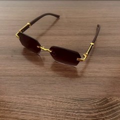 《 left》 Rimless Sunglasses, Square Type, Edges None, Gray Lens, Wood-like