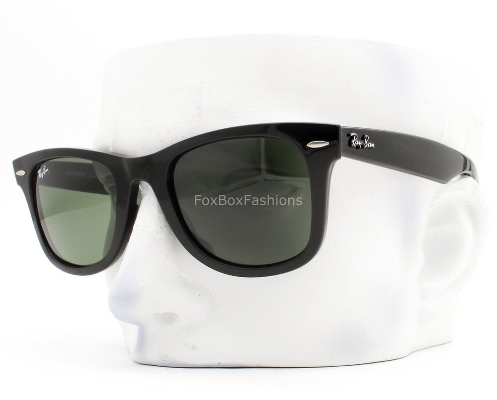 Ray-Ban Wayfarer Ease Sunglasses RB 4340 601 Shiny Black Green Glass 50mm w/case