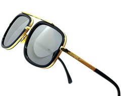 Men’s Sunglasses Square One Gold Colored Metal Frame Top Bar Oversize Shades NEW