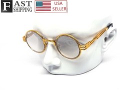 Metal Round CZ Rhinestone Ice Rapper Glasses Art Nouveau Eye Wear Sunglasses NEW