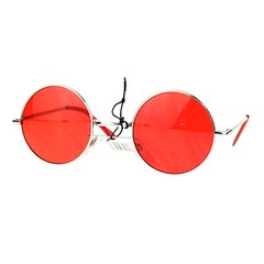 Round Circle Metal Silver Frame Sunglasses Fun Color Lens Spring Hinge