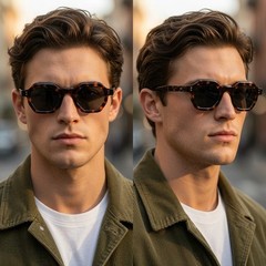 Mens Tortoise Hexagon Sunglasses Geometric Dark Grey Lens Fashion Designer Style