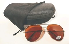 Aviator Sunglasses W/ Gold Spring Temple Frame & Copper Polycarbonate Lenses.