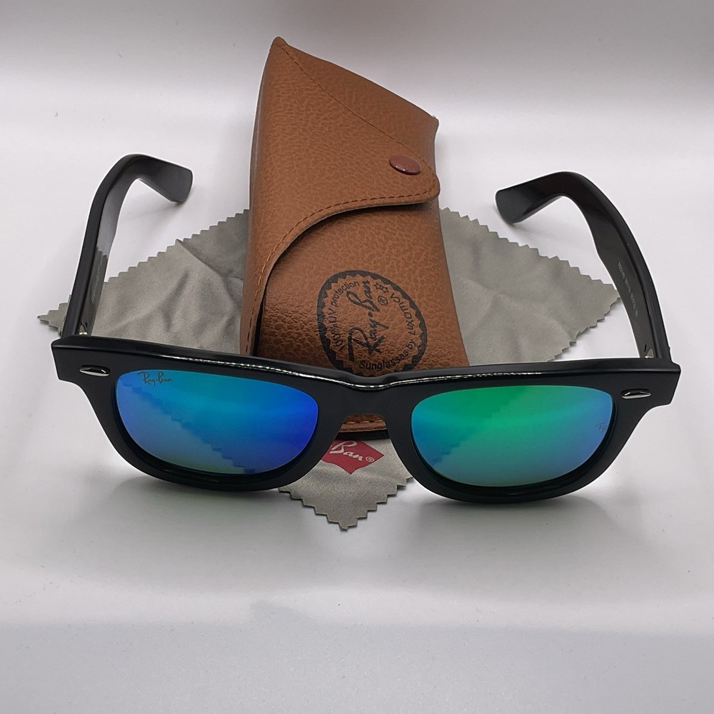 Ray Ban Wayfarer 50 22mm Black Frame Green Mirror Lenses Excellent Condition