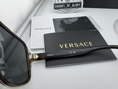 VERSACE VE 2199 12524T HAVANA DARK GREY GOLD SUNGLASSES 56MM AUTHENTIC $354 NEW