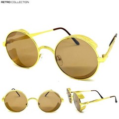 Men Classy Elegant Vintage Retro Hip Hop Style SUNGLASSES Round Gold Metal Frame