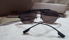 AUTHENTIC BURBERRY Sunglasses B 3121 Square Irregular Black Aviator Check BE3121