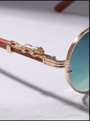 Vintage Round Steampunk Sunglasses Men Women Wood Grain Luxury Brand Fashion UV
