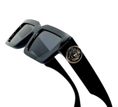Kleo Oversized Flat Top Square Lion Head Medallion Gold Coin Retro Sunglasses